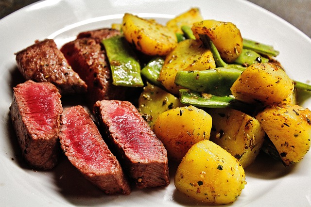 Image of beef steak fillet and potatoes